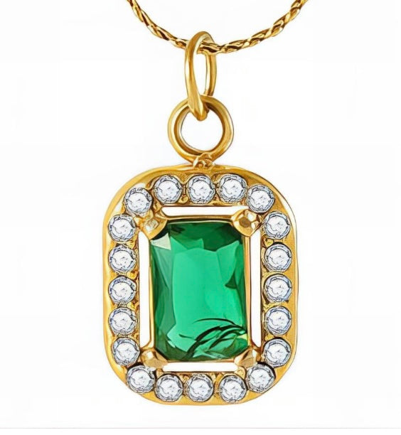 Beautiful imitation emerald and cubic zirconia necklace, stylish & elegant. 45cm. Code 89331
