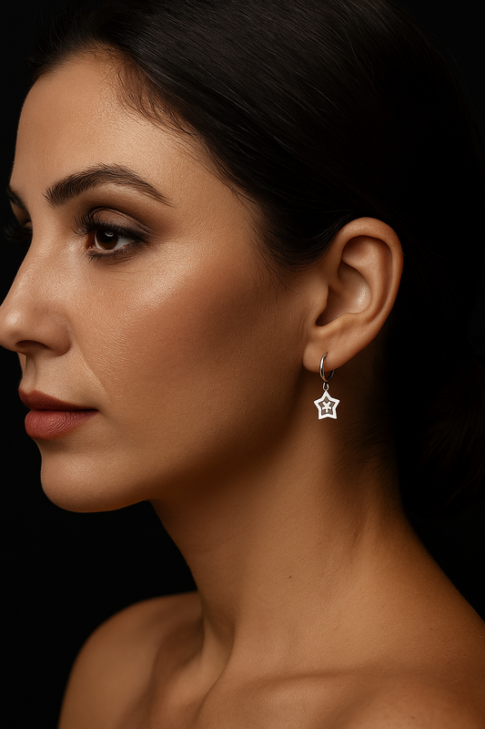 Italian silver earrings with beautiful star design hanging charms. Stylish & elegant