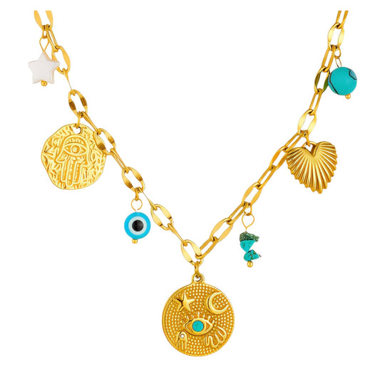 Evil eye charm necklace stylish & elegant design with beautiful colors. 39+5 cm. Code 90760