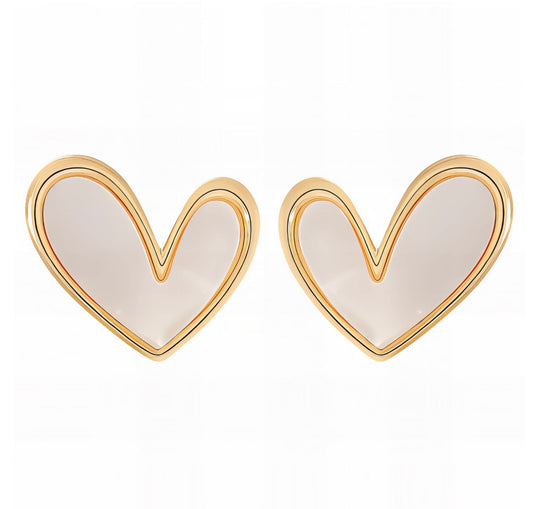 Elegant heart design earrings with pearl effect inlay 1.2 cm. Code 90280