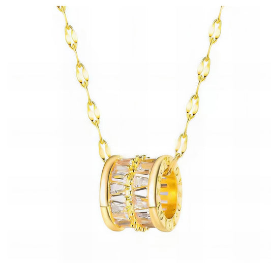 Stylish ring pendant necklace with cubic zirconia inlays. 40+5 cm. Code 87358