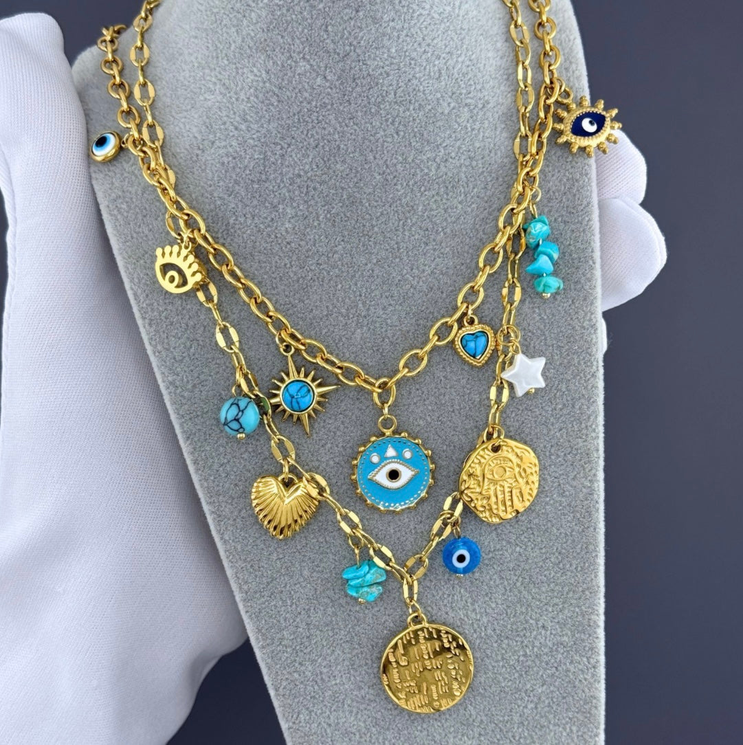 Evil eye charm necklace stylish & elegant design with beautiful colors. 39+5 cm. Code 90760