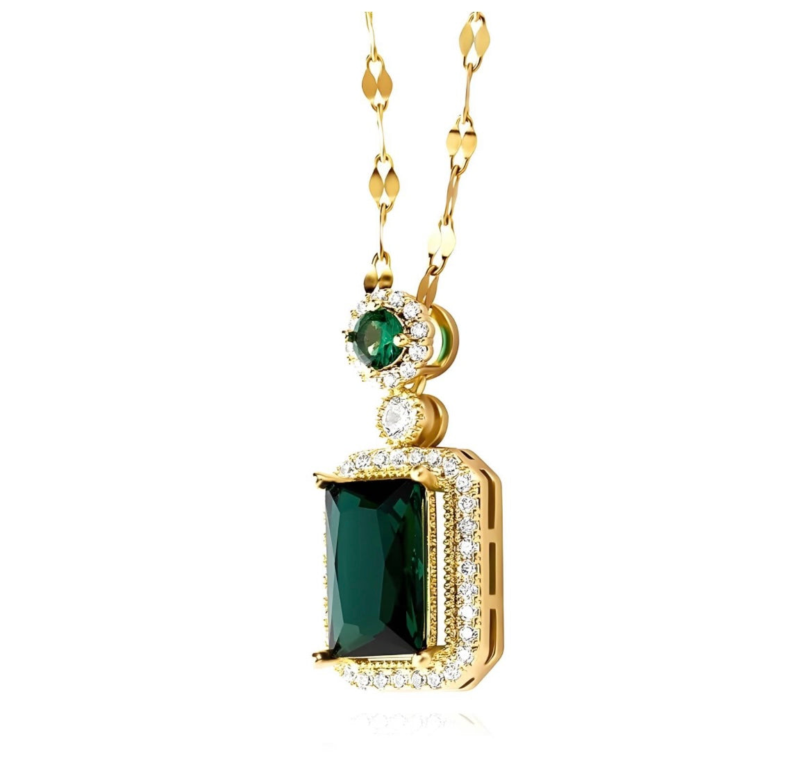 Stunning imitation emerald gold plated necklace, beautiful & stylish. 40+5cm. Code 87333