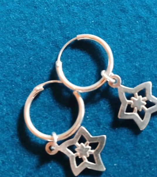 Italian silver earrings with beautiful star design hanging charms. Stylish & elegant