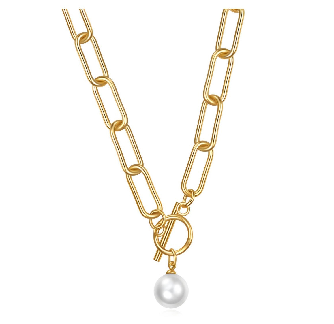 Beautifully elegant imitation pearl link necklace. 45cm. Code 88228