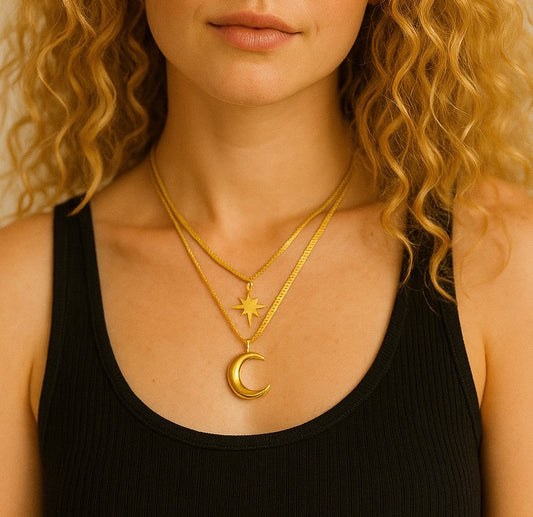 Crescent & Star necklace, stylish & elegant 41+5 cm. Code 90243