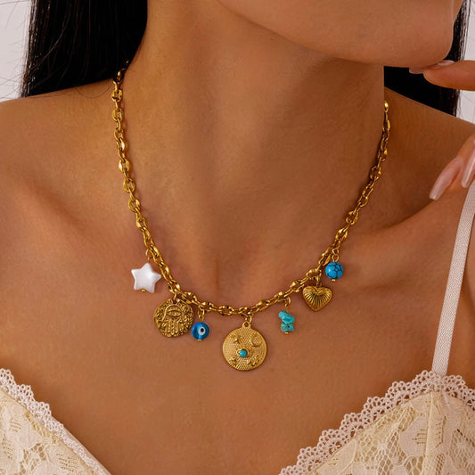 Evil eye charm necklace stylish & elegant design with beautiful colors. 39+5 cm. Code 90760