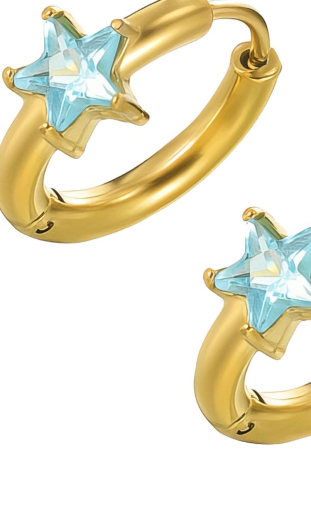 Beautiful aqua blue star earrings, stylish & elegant. 1.1 x 0.6 cm. Code 90569