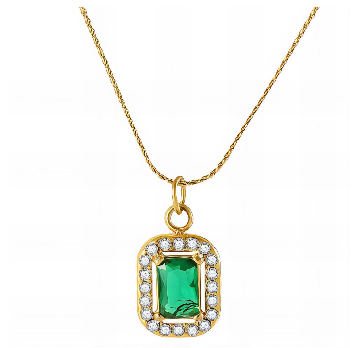 Beautiful imitation emerald and cubic zirconia necklace, stylish & elegant. 45cm. Code 89331