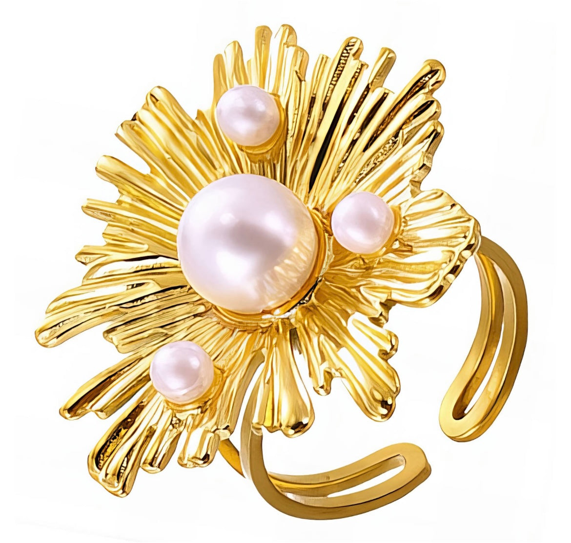 Amazing flower and imitation pearls party ring, stand out in the crowd. Adjustable fit. Code 90211