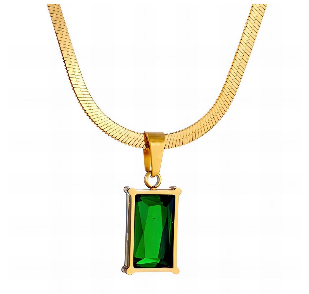 Stunning imitation emerald pendant necklace, stylish & elegant. 46+5 cm. Code 88349