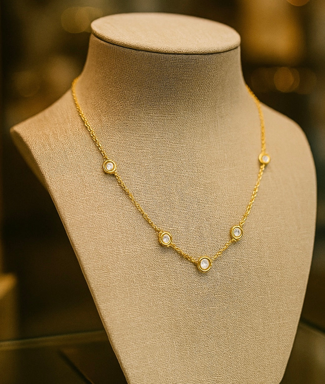 18K gold plated necklace stylish & elegant with cubic zirconia ball design. 41+5cm. Code 90251