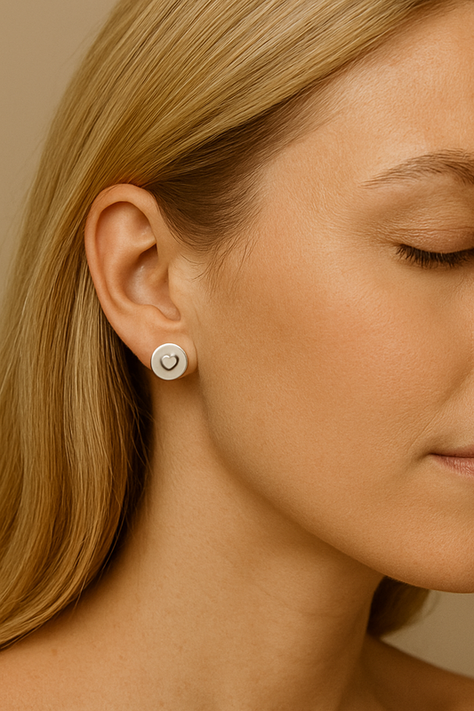 Beautiful petite & elegant heart pressed silver earrings