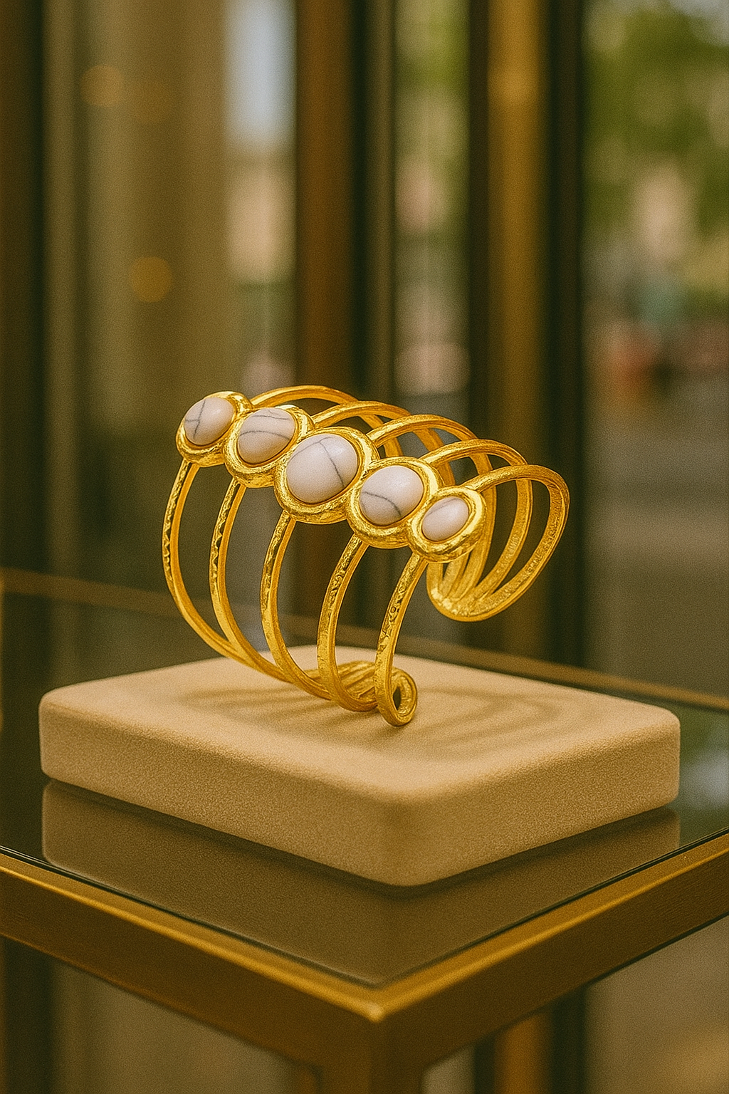 Beautiful ring with five ceramic eye inserts, glamorous & stylish. Adjustable fit. Code 90146