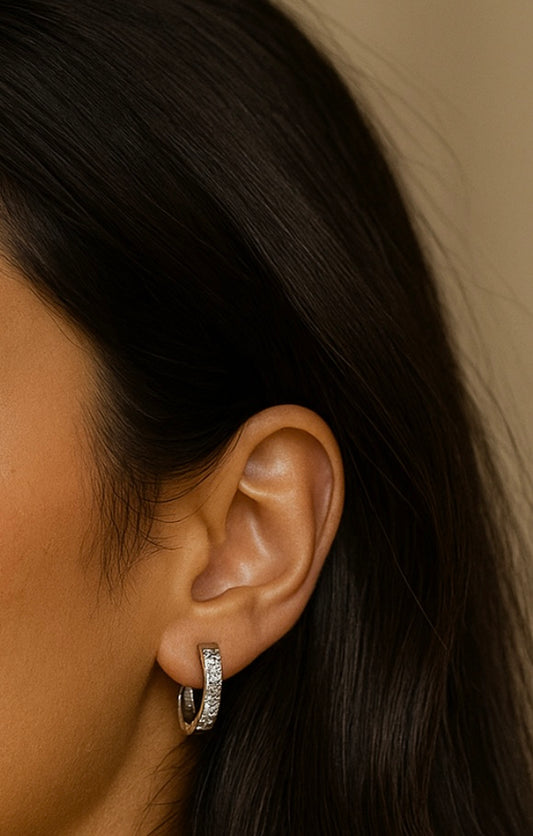 Stainless steel earrings set with cubic zirconia Beautiful and elegant 1.6 x 0.3cm. Code 89438