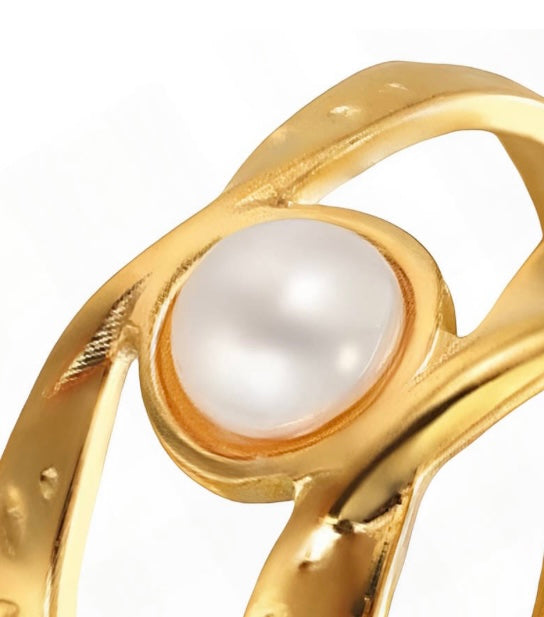 Elegant & stylish ring with imitation Pearl. Adjustable fit. Code 90082