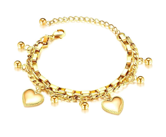 Elegant heart & baubles charm bracelet 15.5 cm. Code 87782