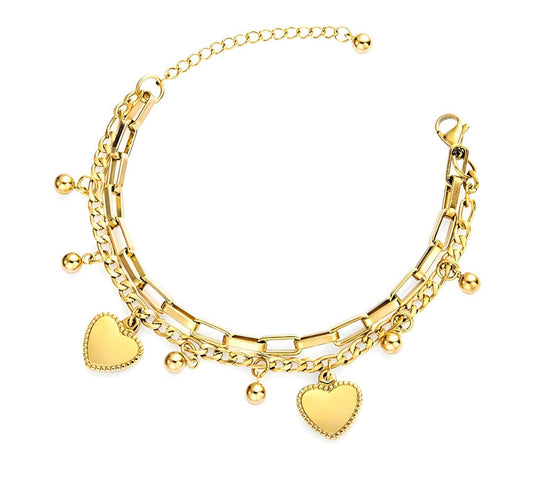 Elegant heart & baubles charm bracelet 15.5 cm. Code 87782
