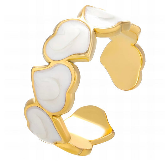 Beautiful & stylish heart ring with ceramic white heart inlays.Matching necklace and earrings also available. Code 87119