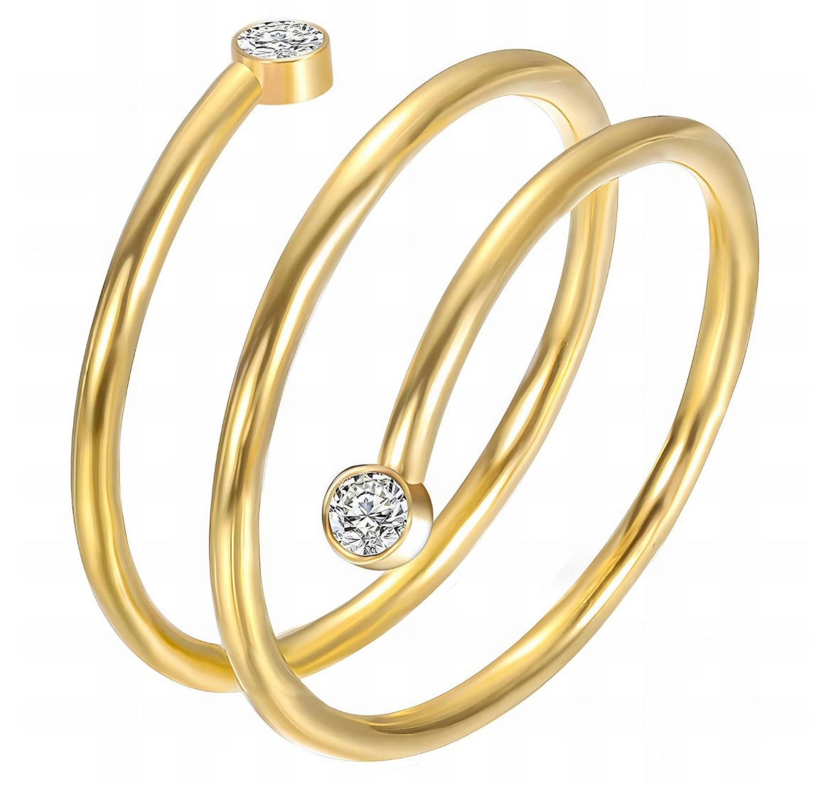 Beautiful gold plated ring with cubic zirconia stones. Adjustable fit. Code 87447