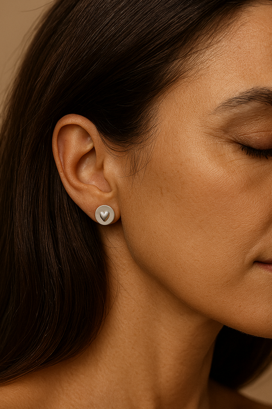 Beautiful petite & elegant heart pressed silver earrings