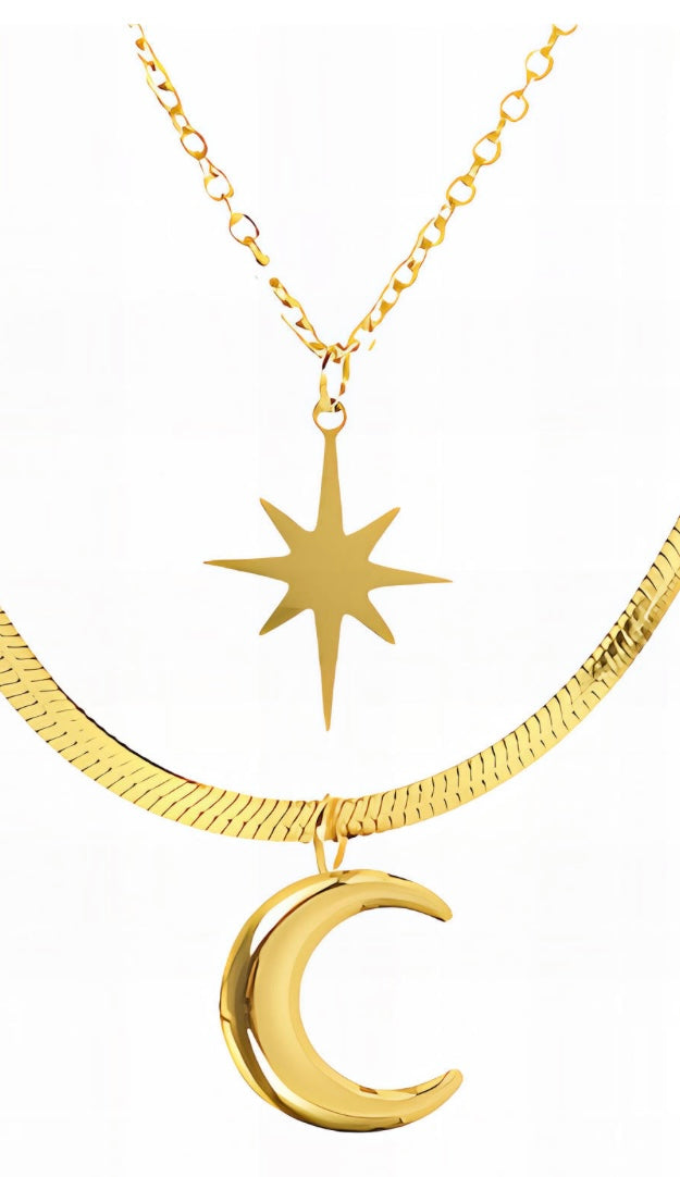 Crescent & Star necklace, stylish & elegant 41+5 cm. Code 90243