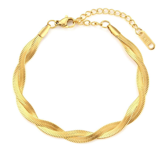 Beautiful intertwined bracelet both stylish & elegant. 16.5 + 5 cm. Code 87312