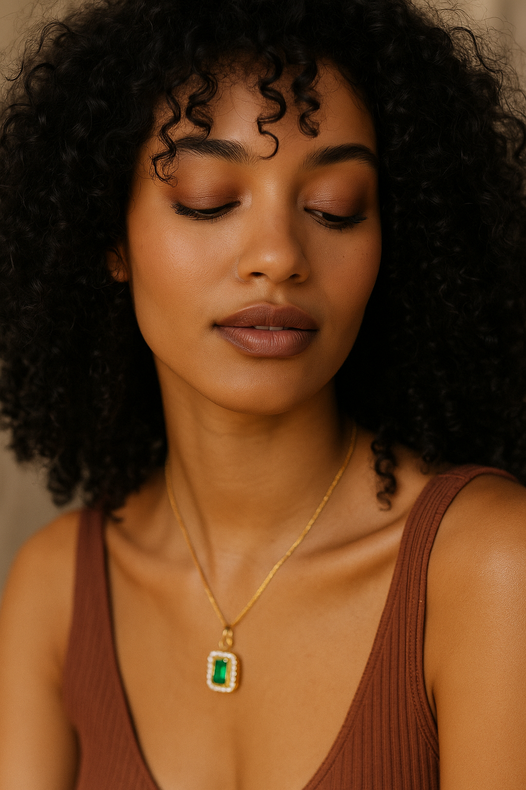 Beautiful imitation emerald and cubic zirconia necklace, stylish & elegant. 45cm. Code 89331