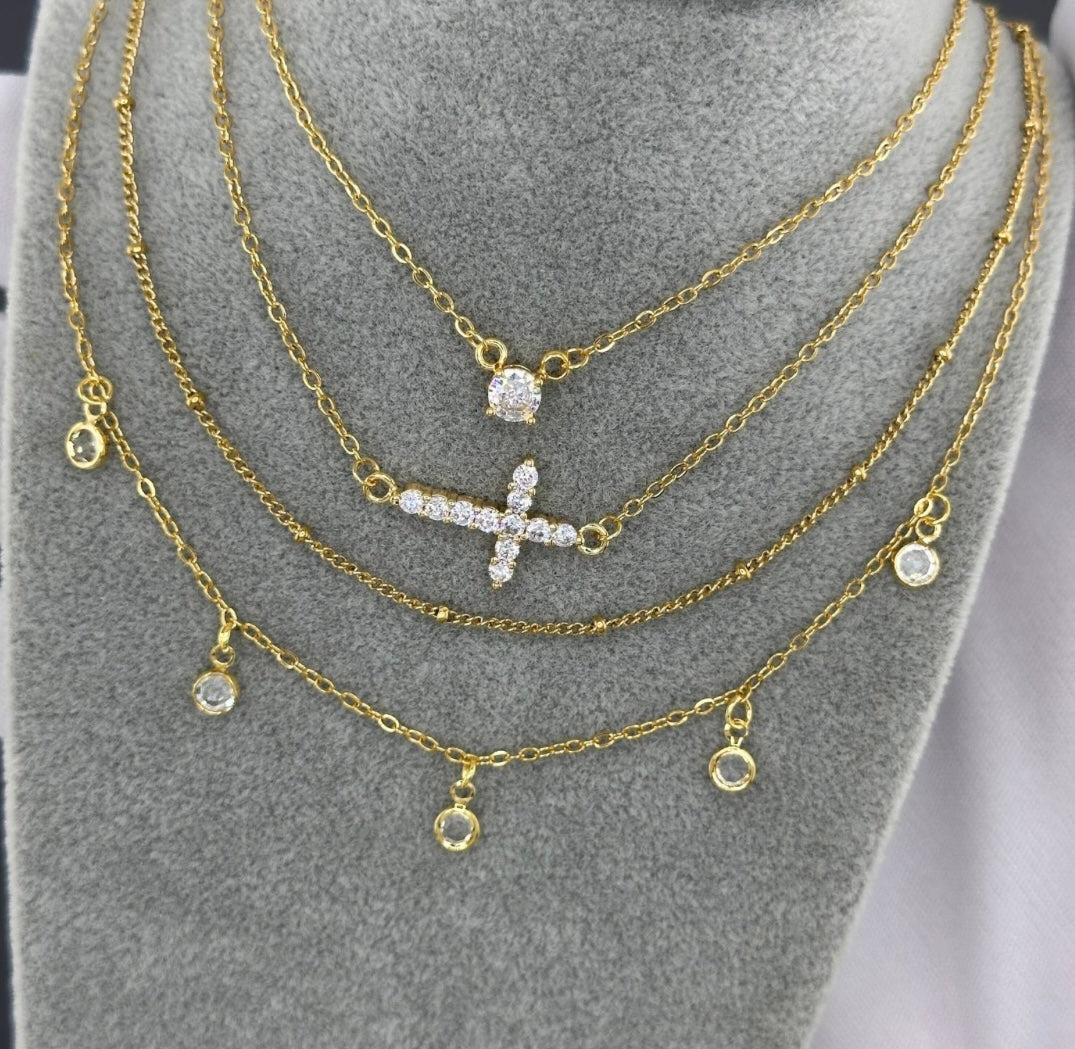 Beautifully designed twin necklace the longer featuring cubic zirconia stones. 38/45+5 cm. Code 87194