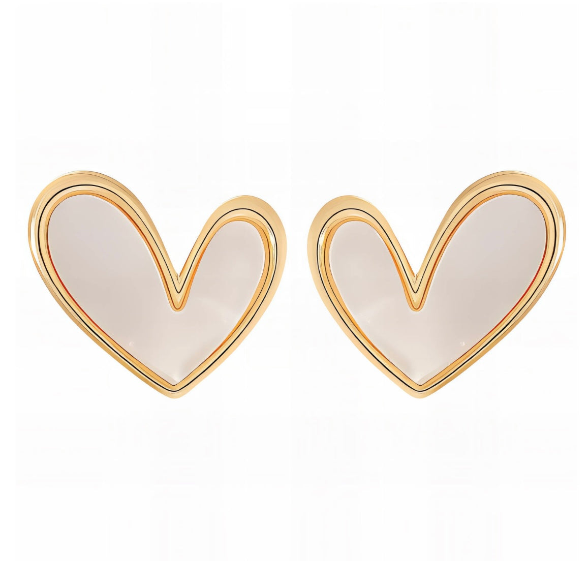 Elegant heart design earrings with pearl effect inlay 1.2 cm. Code 90280