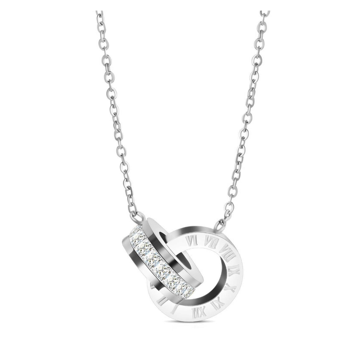 Beautifully intertwined double ring necklace. 41+5 cm. Code 88447