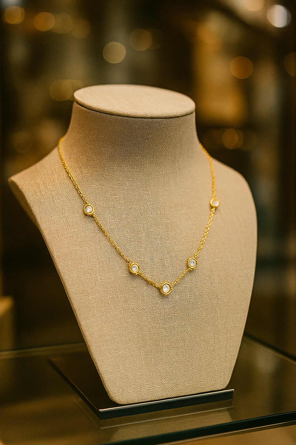 18K gold plated necklace stylish & elegant with cubic zirconia ball design. 41+5cm. Code 90251