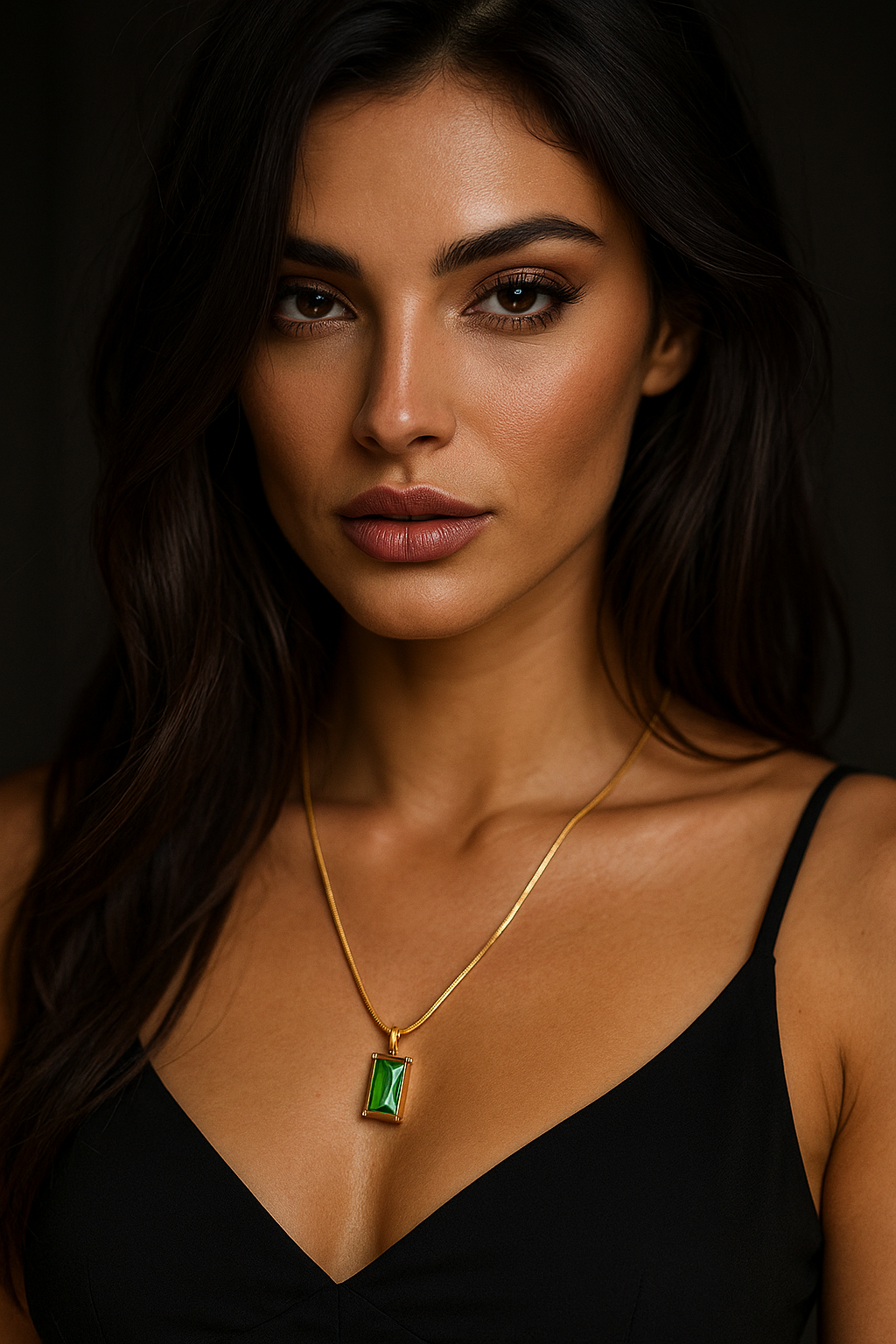 Stunning imitation emerald pendant necklace, stylish & elegant. 46+5 cm. Code 88349