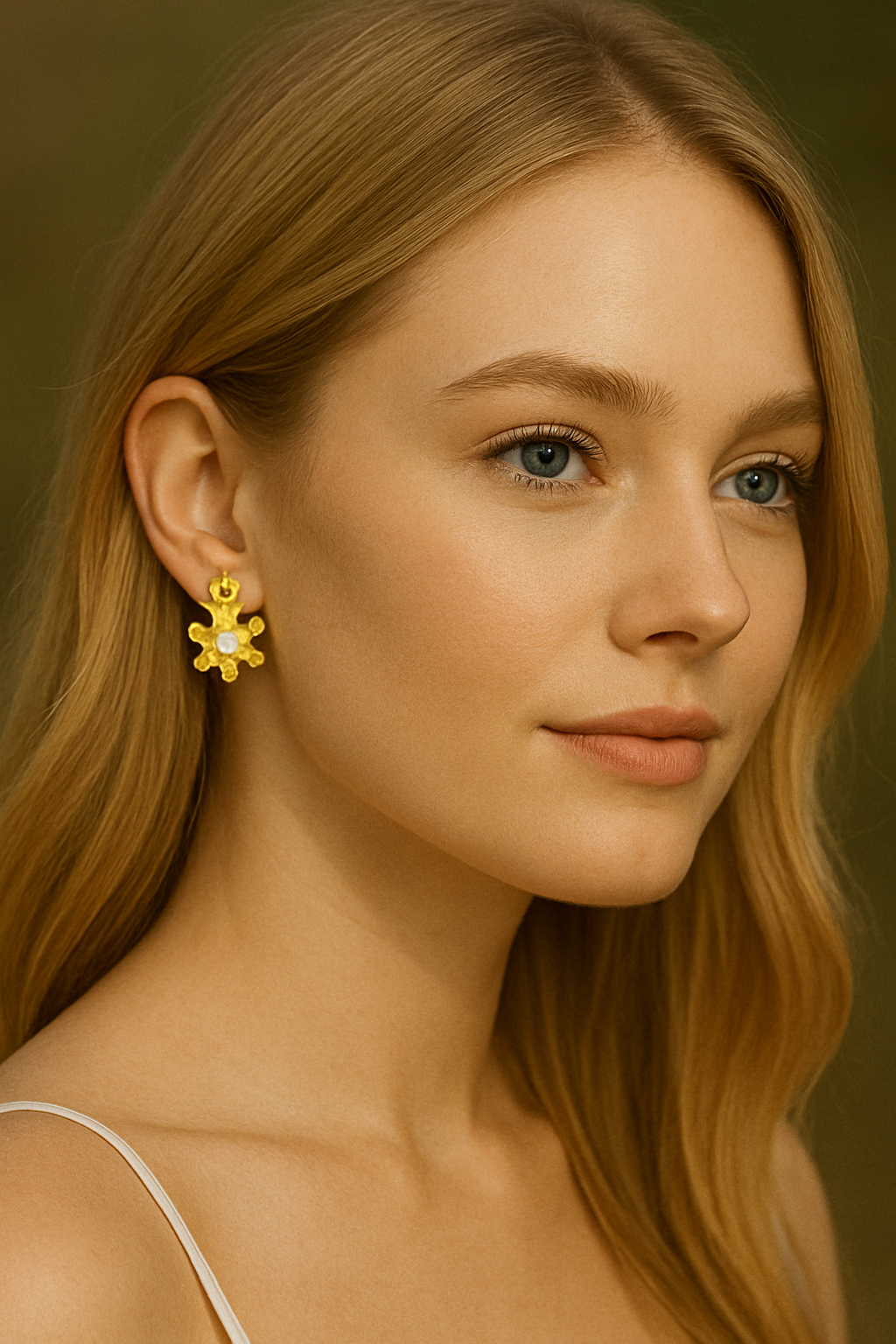 Stylish flower design earrings with imitation pearls & cubic zirconia. 2.5 x 2.2 cm. Code 90166