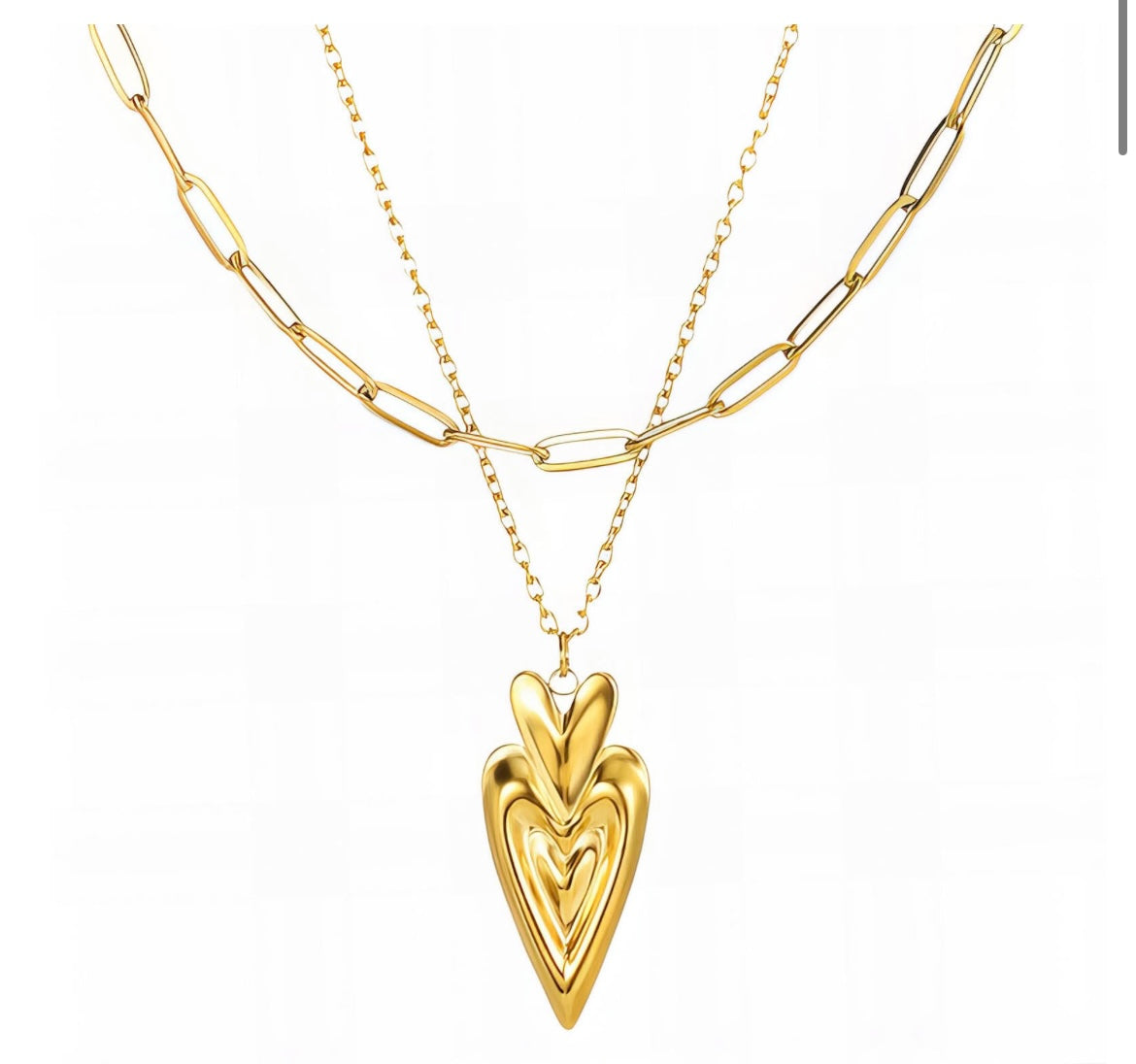 Stylish double designed necklace with beautiful heart shaped pendant. 39+7 cm. Code 90202