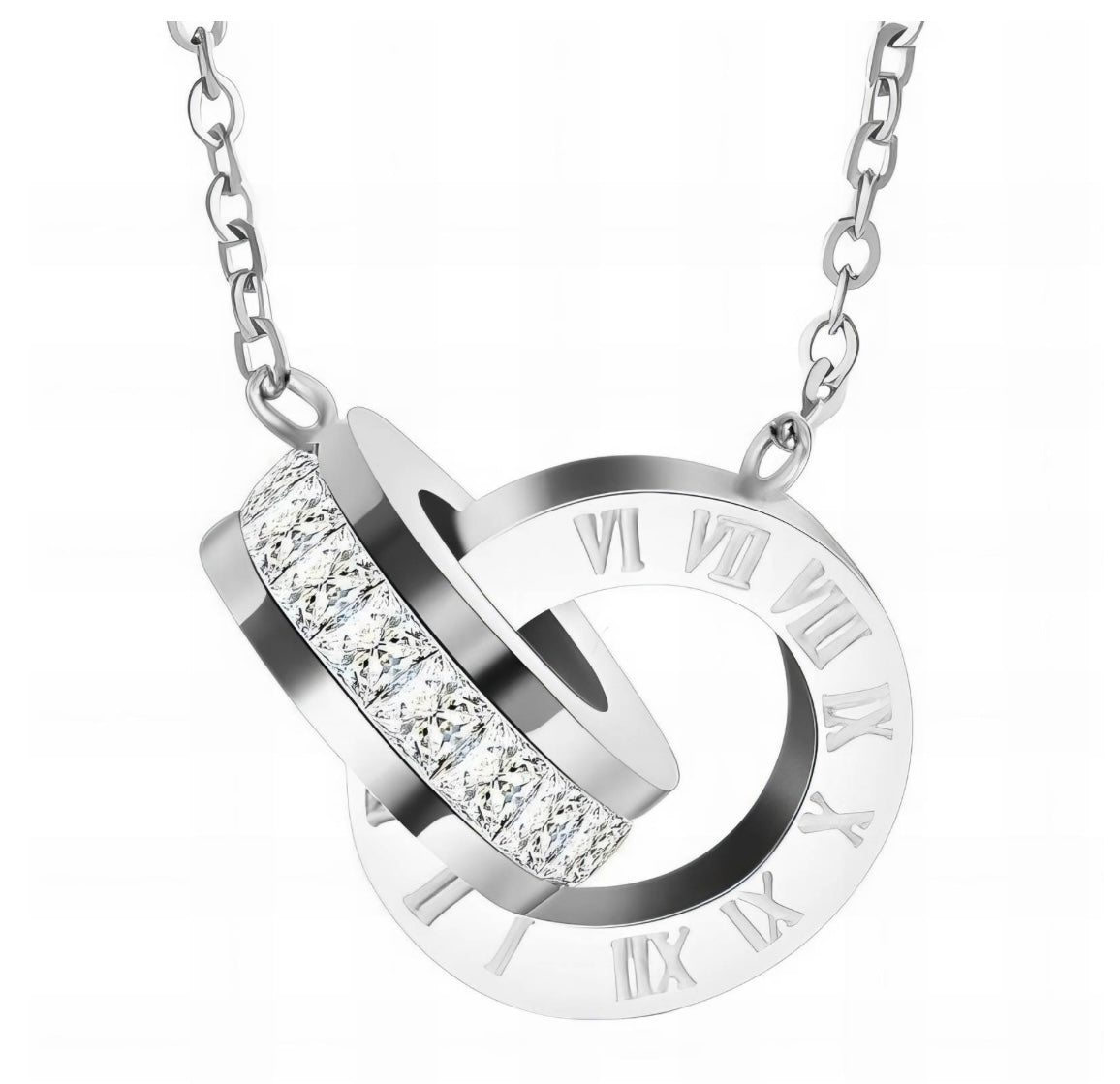 Beautifully intertwined double ring necklace. 41+5 cm. Code 88447