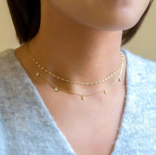 Beautifully designed twin necklace the longer featuring cubic zirconia stones. 38/45+5 cm. Code 87194