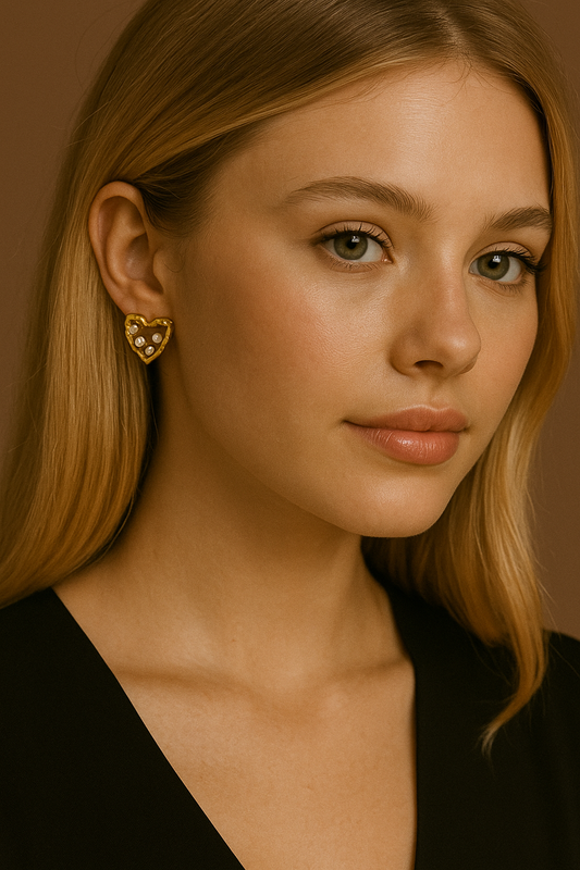 Beautiful heart earrings with imitation pearls & cubic zirconia detailing. 2 x 1.9 cm. Code 90167