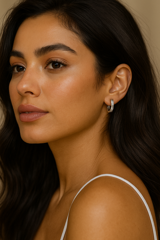 Stainless steel earrings set with cubic zirconia Beautiful and elegant 1.6 x 0.3cm. Code 89438