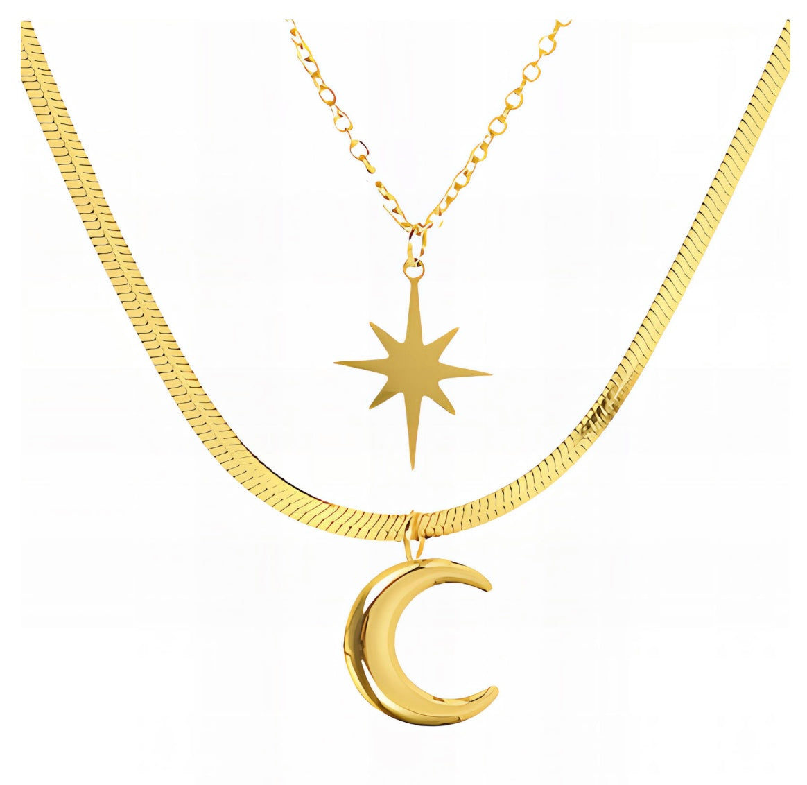 Crescent & Star necklace, stylish & elegant 41+5 cm. Code 90243