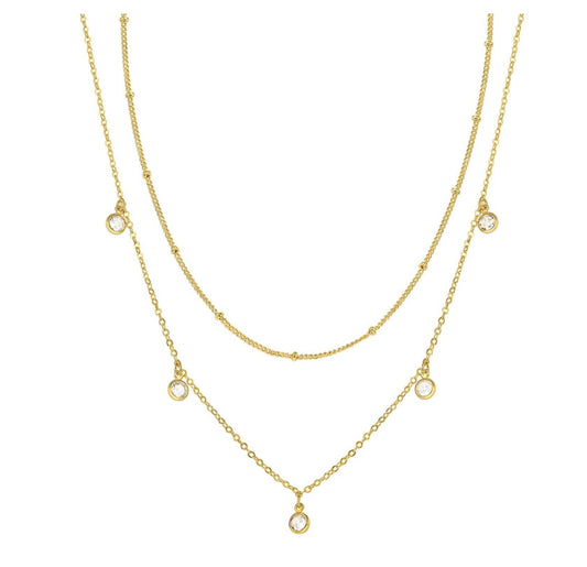 Beautifully designed twin necklace the longer featuring cubic zirconia stones. 38/45+5 cm. Code 87194