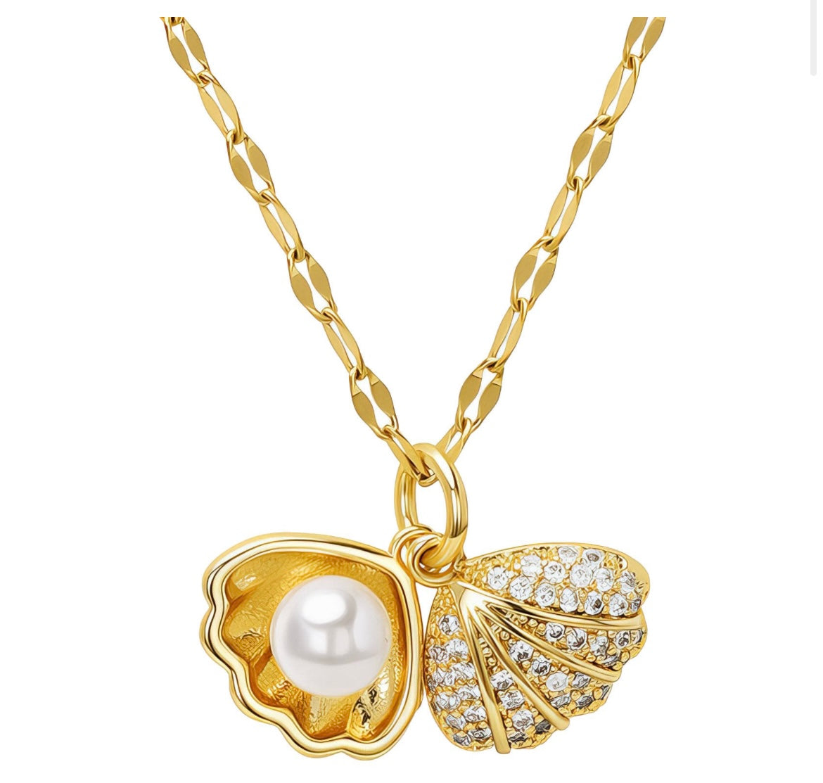 Stylish necklace featuring imitation pearl with cubic zirconia stones. 40+5 cm. Code 90373