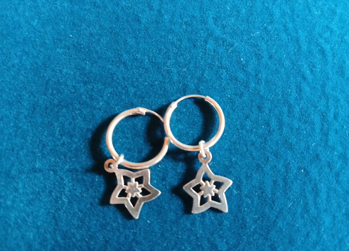 Italian silver earrings with beautiful star design hanging charms. Stylish & elegant