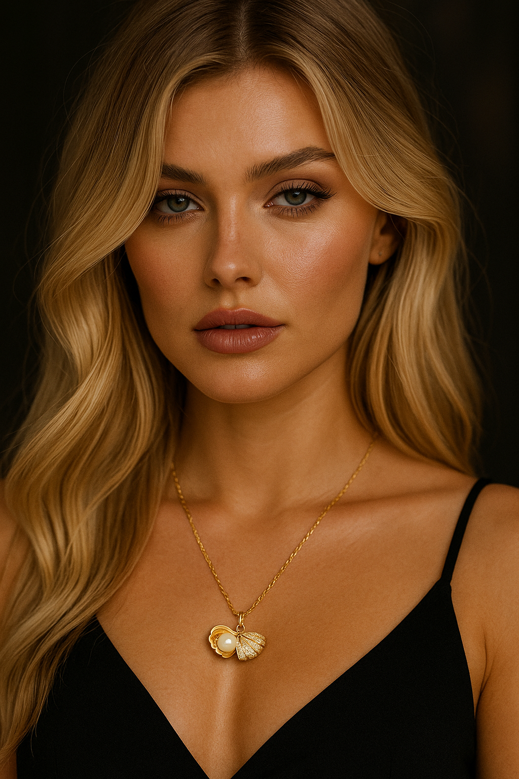 Stylish necklace featuring imitation pearl with cubic zirconia stones. 40+5 cm. Code 90373