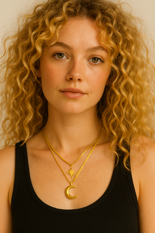 Crescent & Star necklace, stylish & elegant 41+5 cm. Code 90243