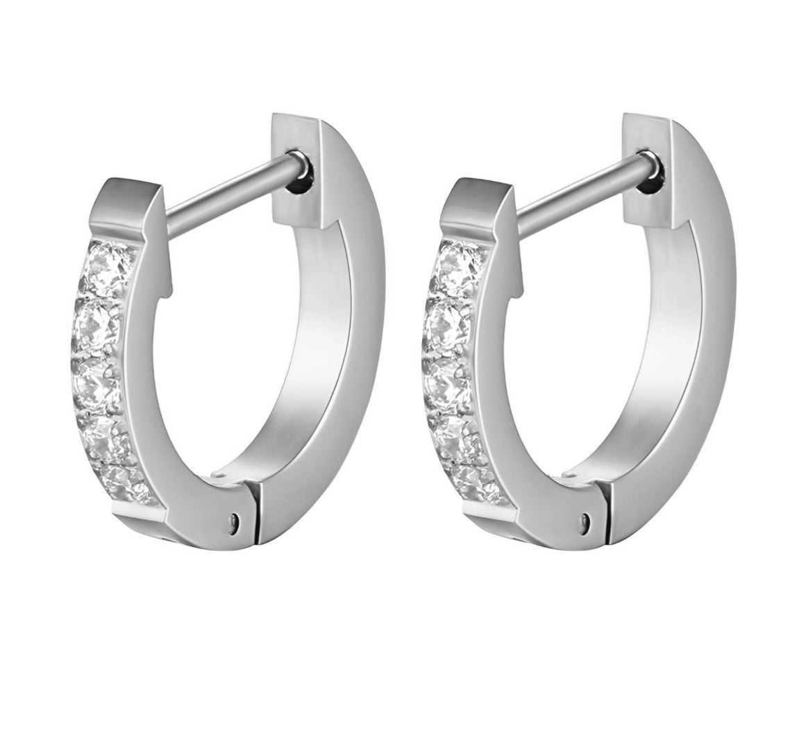 Stainless steel earrings set with cubic zirconia Beautiful and elegant 1.6 x 0.3cm. Code 89438