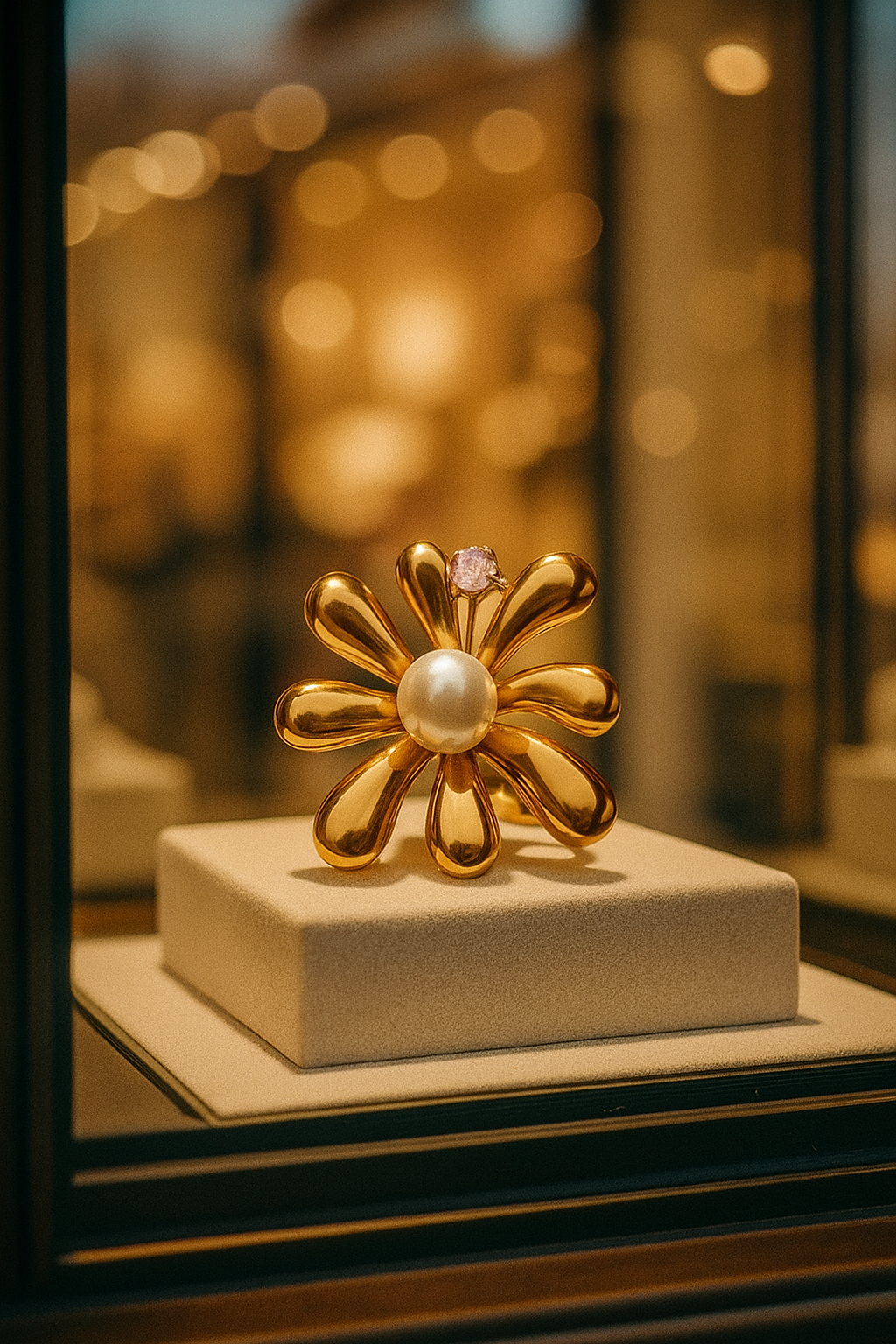 Stunning flower ring with pearl & cubic zirconia details Adjustable fit. Code 90123