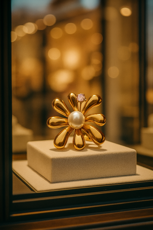 Stunning flower ring with pearl & cubic zirconia details Adjustable fit. Code 90123