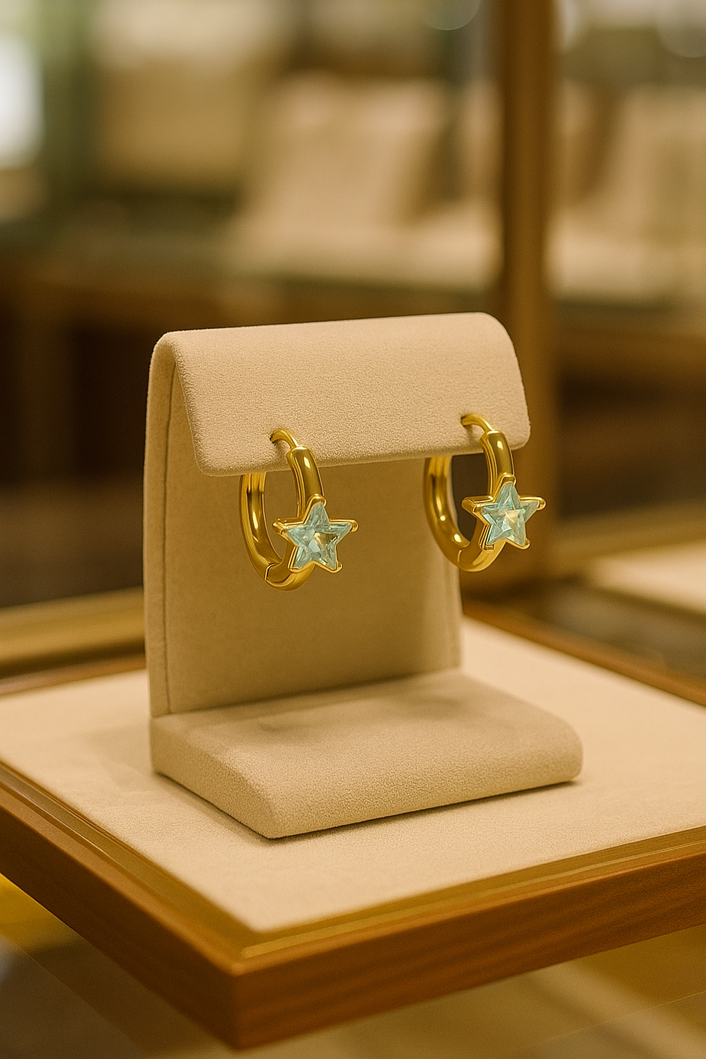 Beautiful aqua blue star earrings, stylish & elegant. 1.1 x 0.6 cm. Code 90569