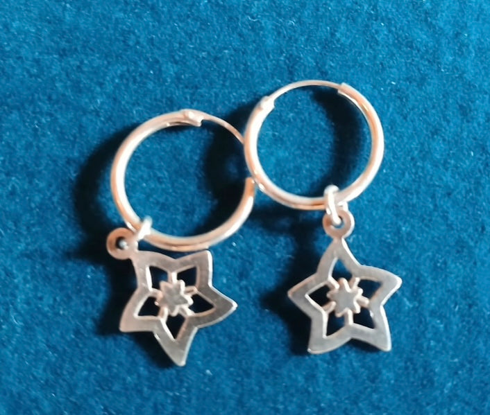 Italian silver earrings with beautiful star design hanging charms. Stylish & elegant